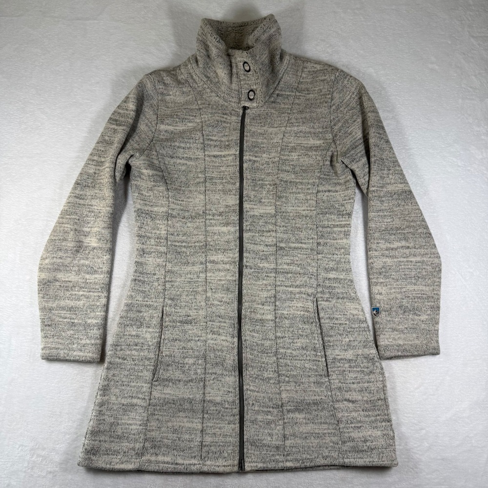 KUHL Womens Gray Heather Marled Full Zip Long Knit Sweater Jacket Coat Small